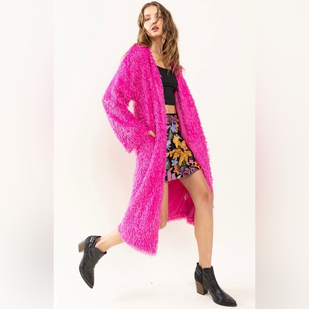 Boho Faux Fur Long Jacket / Open Cardigan Sweater - NWOT - Size L